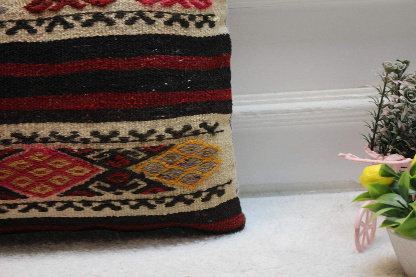 Ethnic Kilim Pillow Cover: 16x16 Square Turkish Wool Throw Pillow