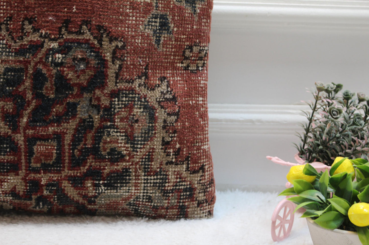 Floral Kilim Pillow Cover: 16x16 Turkish Rug Pillow, Upcycled Wool