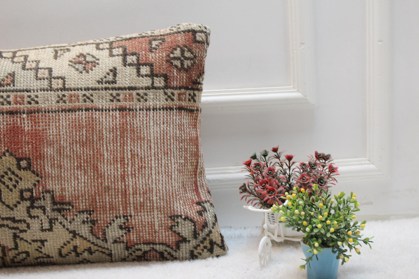 Handmade Turkish Rug Lumbar Pillow Cover: Upcycled Kilim, 16x24 inc