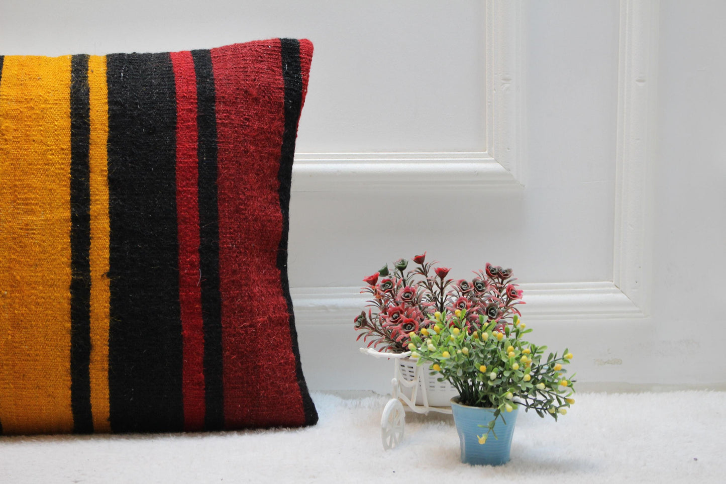 Striped Kilim Lumbar Pillow Cover: Vintage Turkish Rug, 16x24 inch