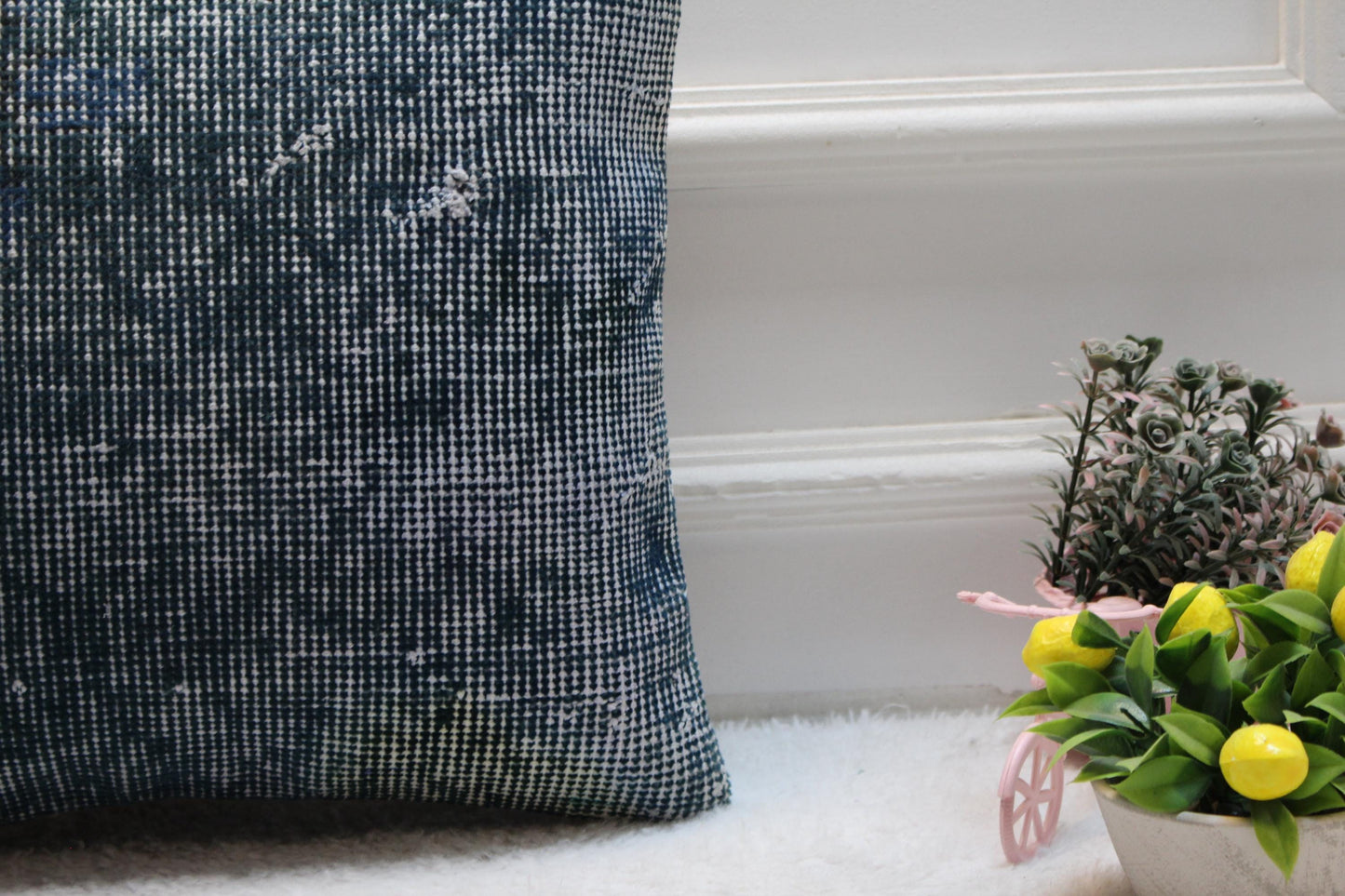 Blue Kilim Pillow Cover: Vintage Organic Wool Throw Pillow, 16x16