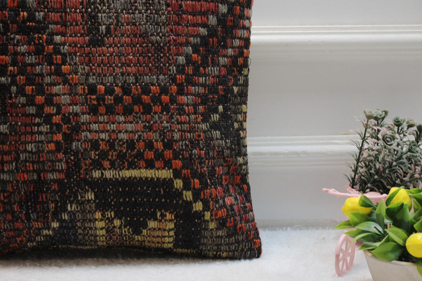 Handmade Kilim Pillow Cover: Upcycled Woven Wool, 16x16 inch