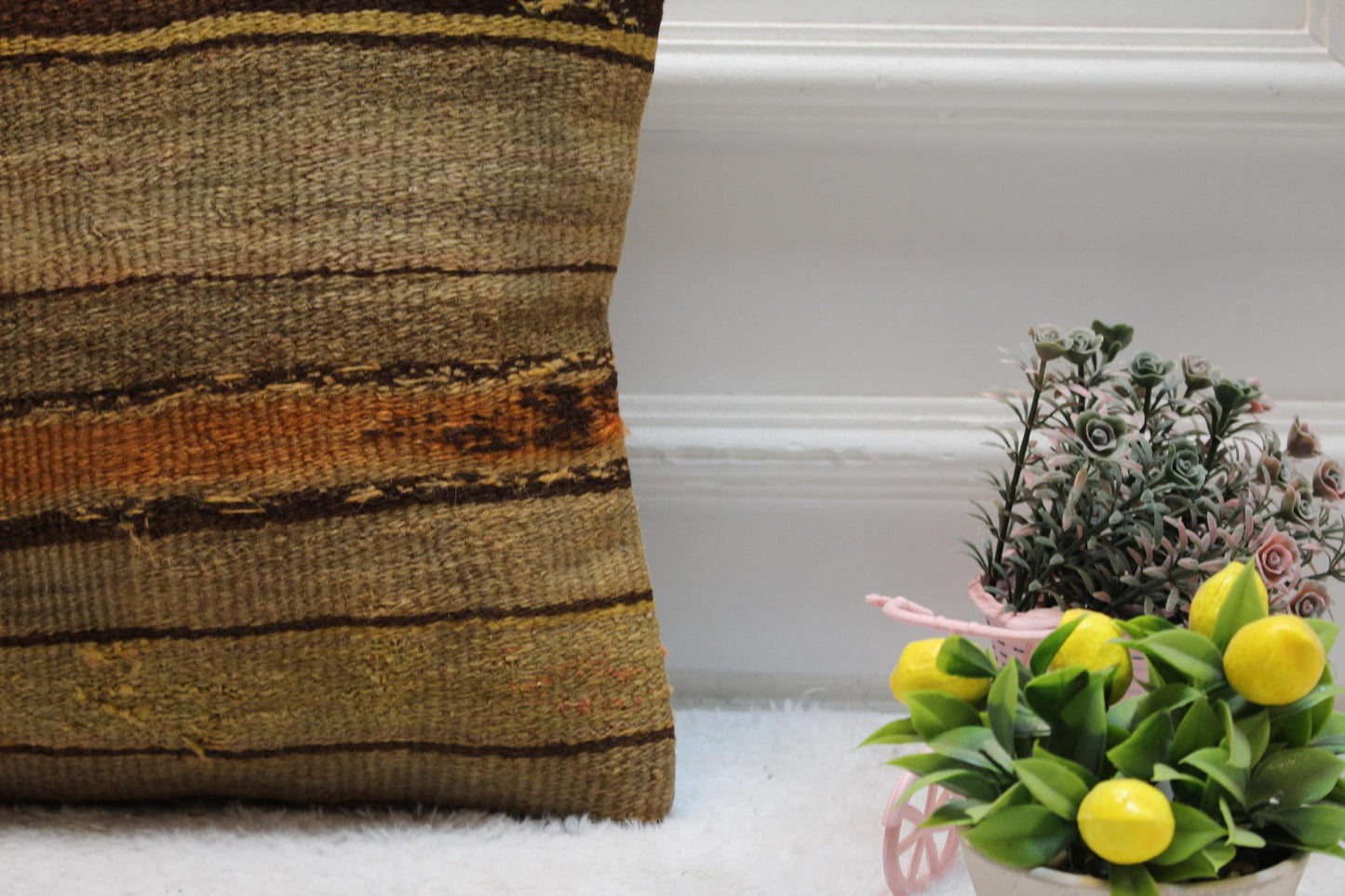 Brown Kilim Pillow Cover: 16x16 Square, Handmade Wool Throw Pillow