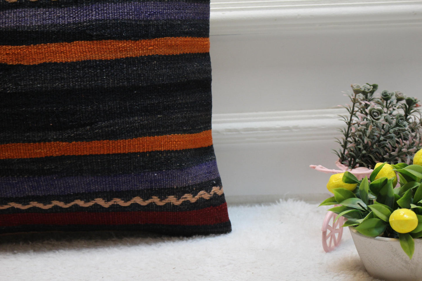 Striped Kilim Pillow Cover: 16x16 Boho Throw Pillow Case