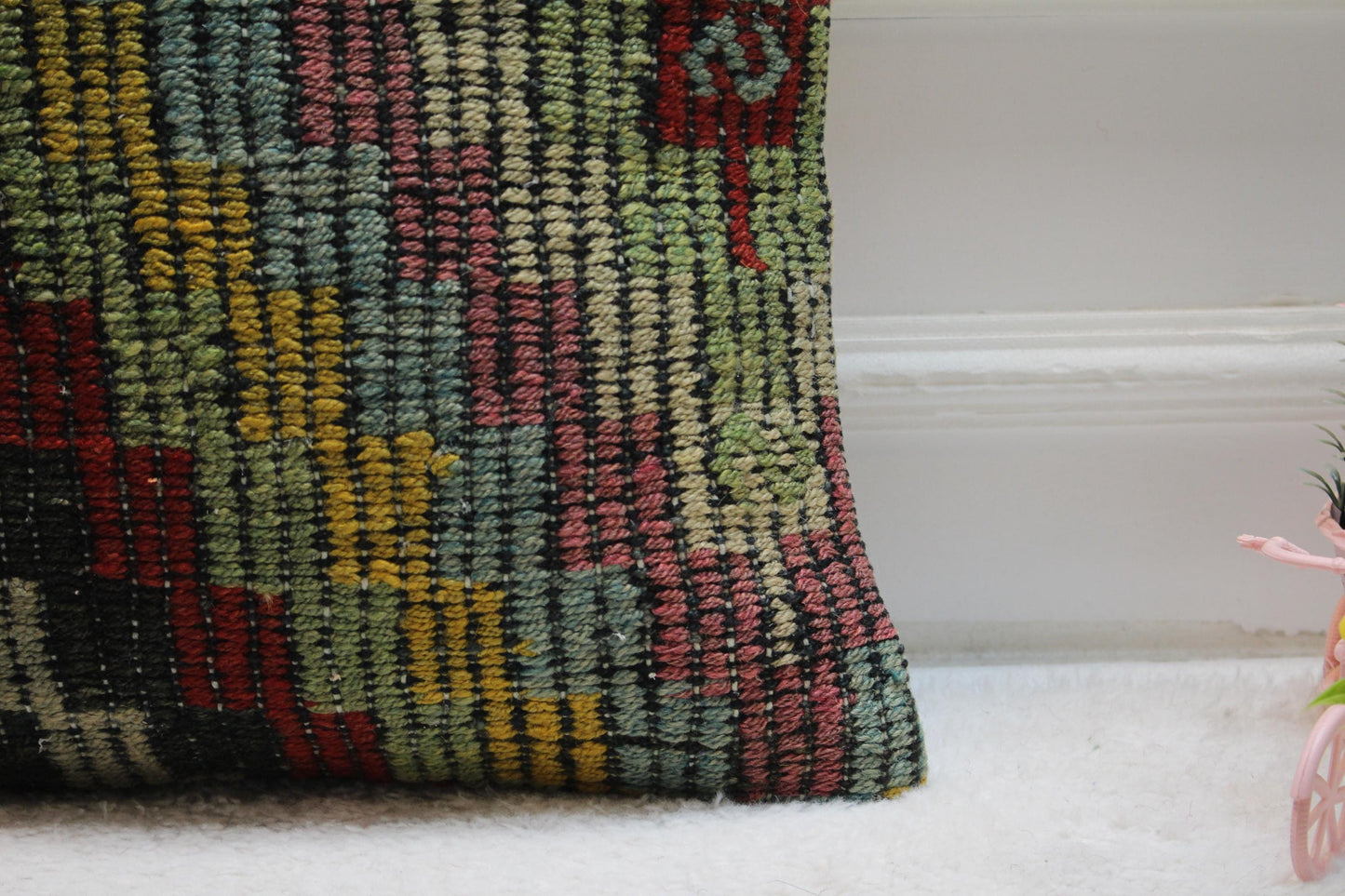 Rainbow Kilim Pillow Cover: 16x16 Square, Handmade Wool Throw Pillow