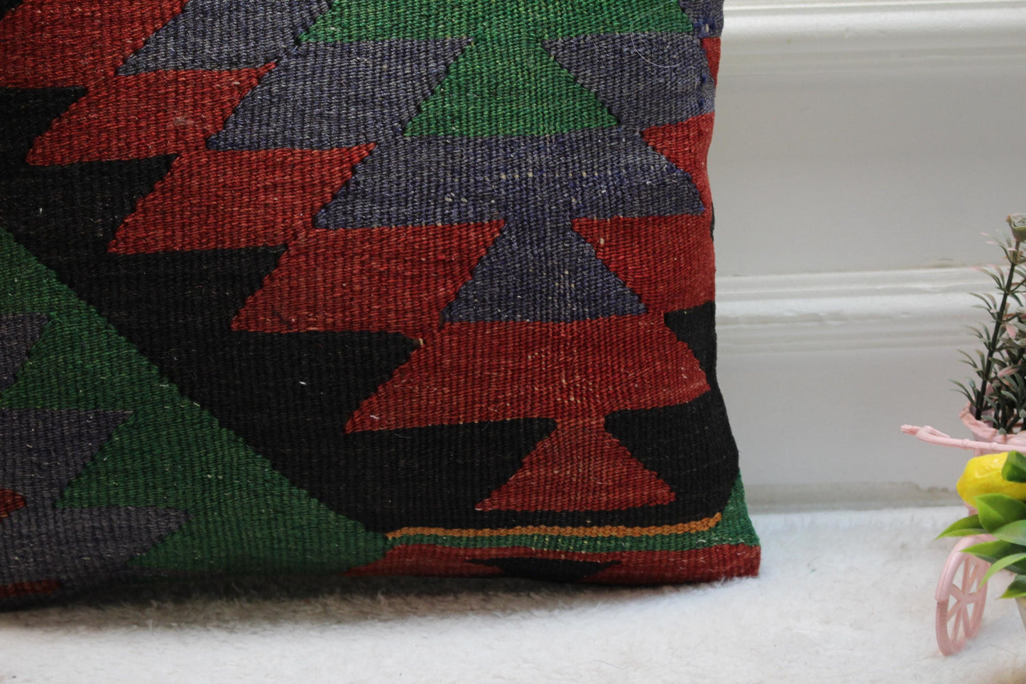 Rainbow Kilim Pillow Cover: 16x16 Square Turkish Ethnic Pillow