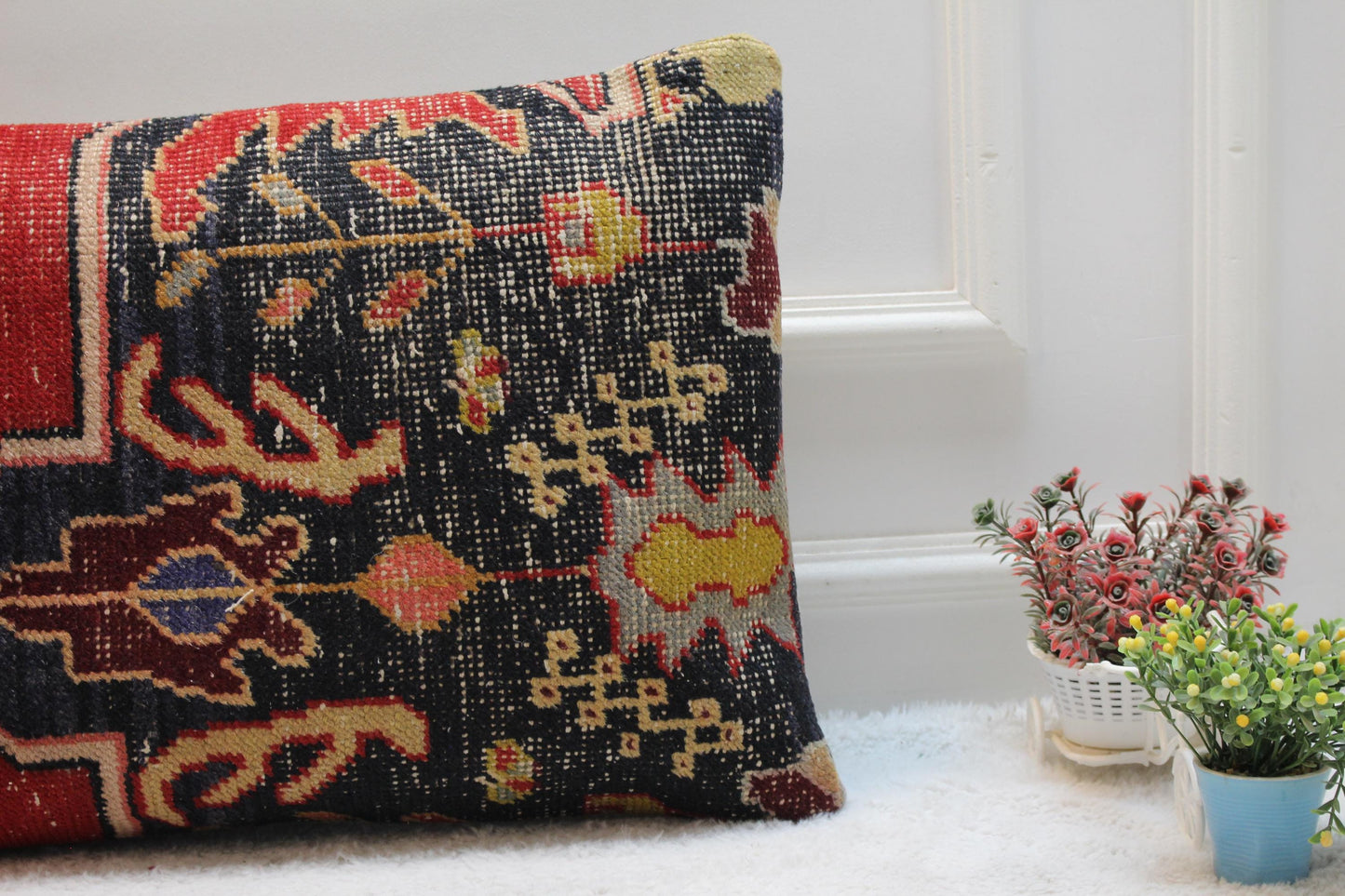 Handmade Turkish Rug Lumbar Pillow Cover: Rainbow Kilim, 16x32 inch