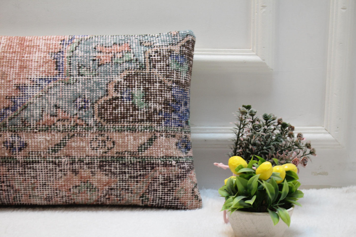 Handmade Wool Kilim Pillow Cover: Upcycled Anatolian Rug, 12x24 inch