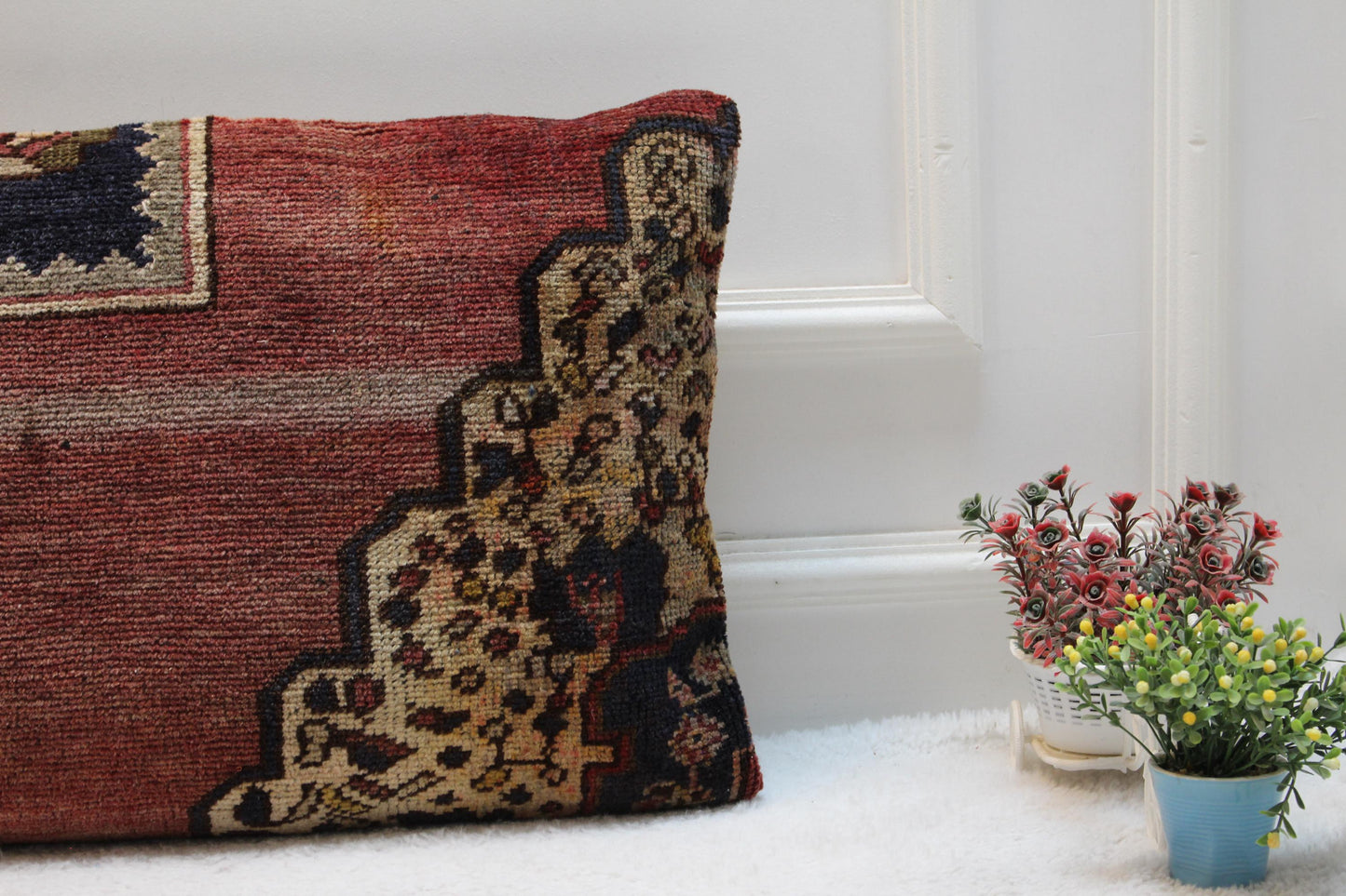 Handmade Kilim Lumbar Pillow Cover: Vintage Woven Rug, 16x32 inch