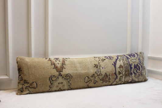 Vintage Turkish Rug Lumbar Pillow Cover: Beige Rainbow Woven Pillow, 12x48