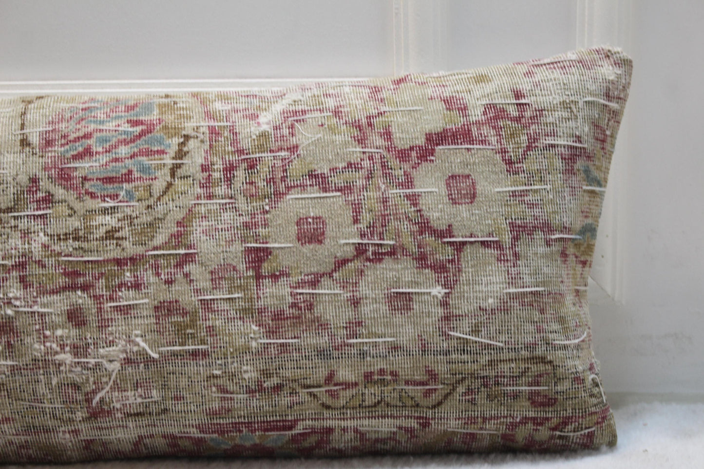 Handmade Kilim Lumbar Pillow Cover: Upcycled Woven Rug, 12x48 inch