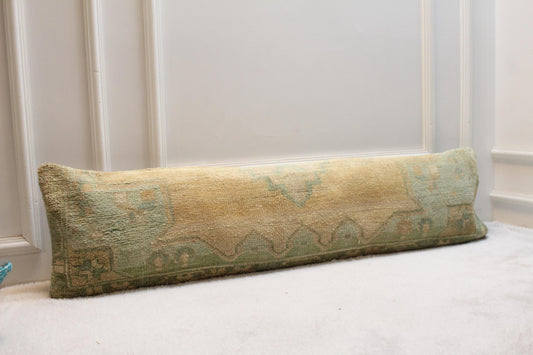 Vintage Turkish Rug Lumbar Pillow Cover: Boho Woven Wool, 12x48 inch