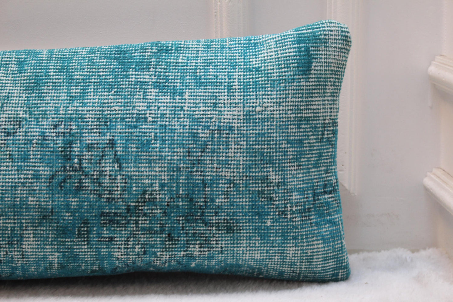 Blue Vintage Turkish Rug Pillow: 12x48 Lumbar Pillow Cover