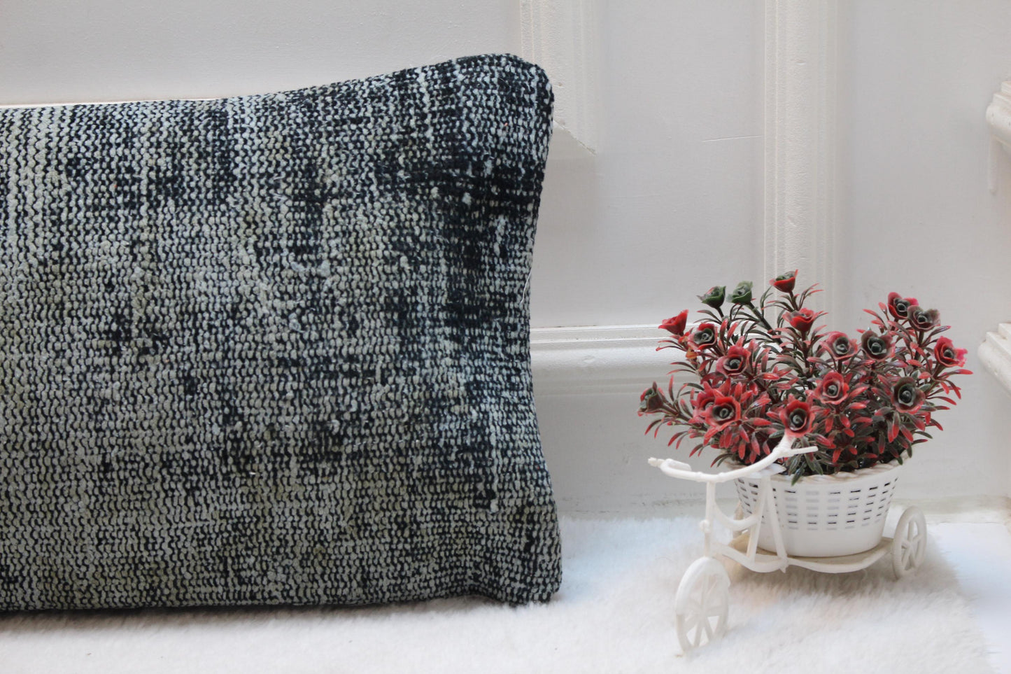 Handmade Kilim Lumbar Pillow Cover: Upcycled Turkish Rug, 12x36 inc