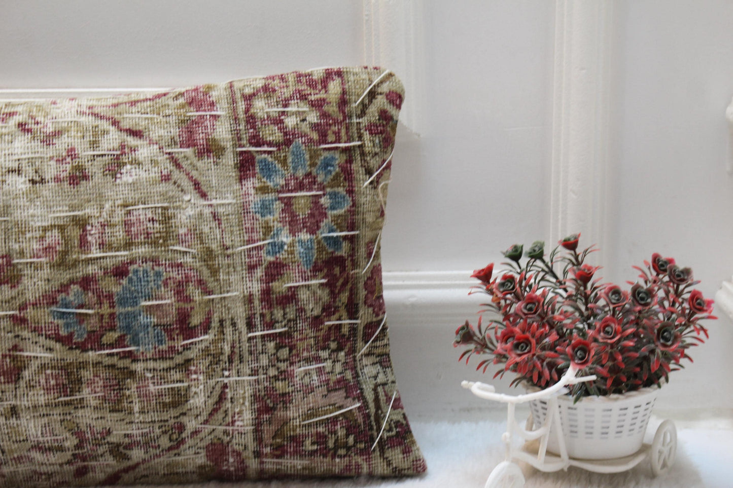 Brown Turkish Rug Lumbar Pillow Cover: Vintage Woven Wool (12x36 in)