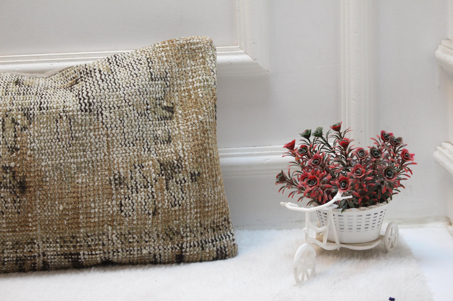 Handmade Kilim Lumbar Pillow Cover: Upcycled Woven Rug, Boho Design (12x36 in)