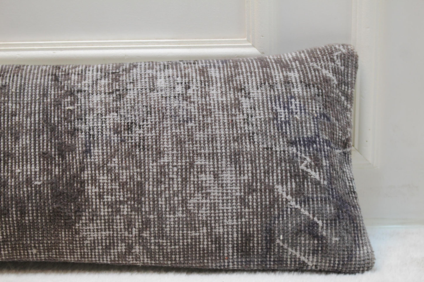 Vintage Turkish Kilim Lumbar Pillow | Earthy Gray Rug Fabric, 12x48