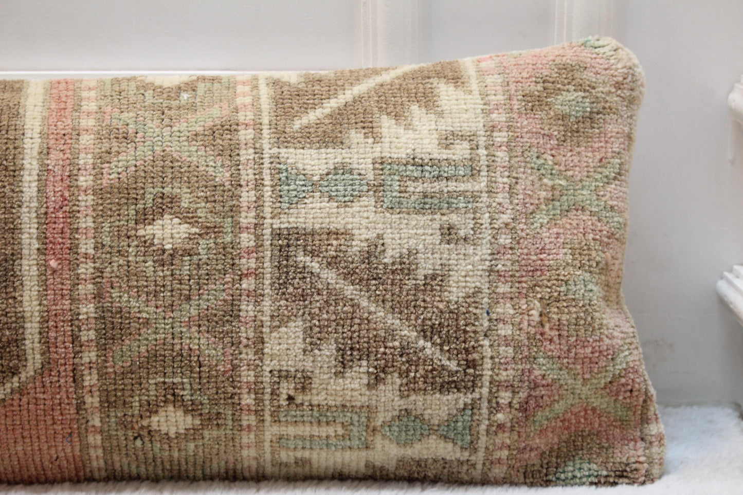 Handwoven Turkish Kilim Bench Pillow | Moss Green Boho Decor (30x120 in)