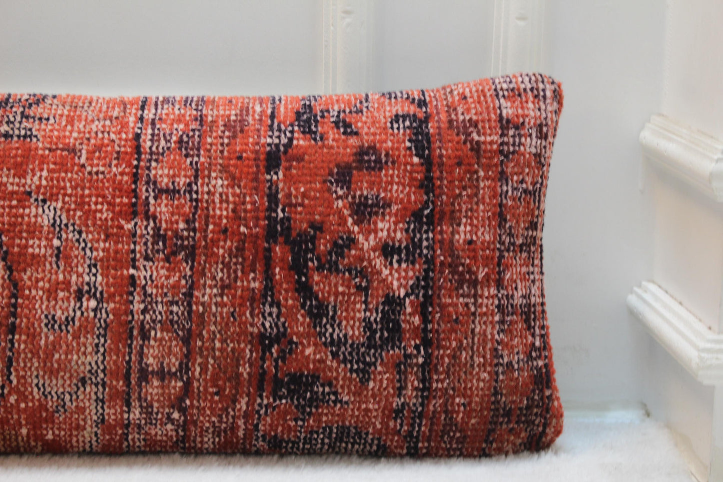 Handwoven Kilim Lumbar Pillow | Authentic Turkish Wool, Red Ottoman Design