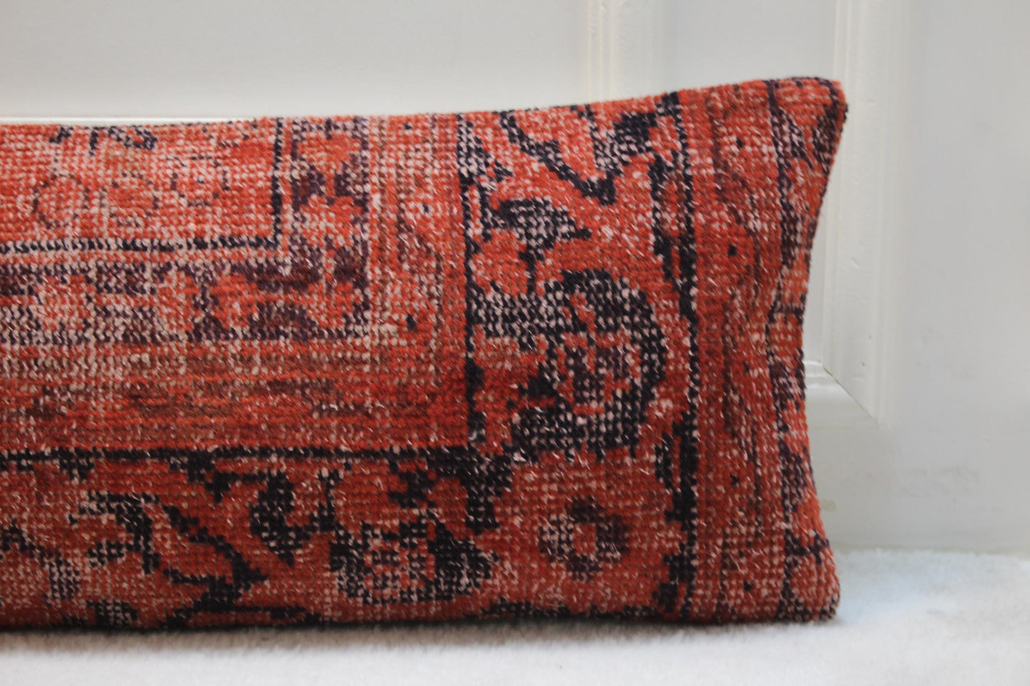 Handwoven Red Kilim Floor Pillow – Turkish Lumbar Cushion 30x120”