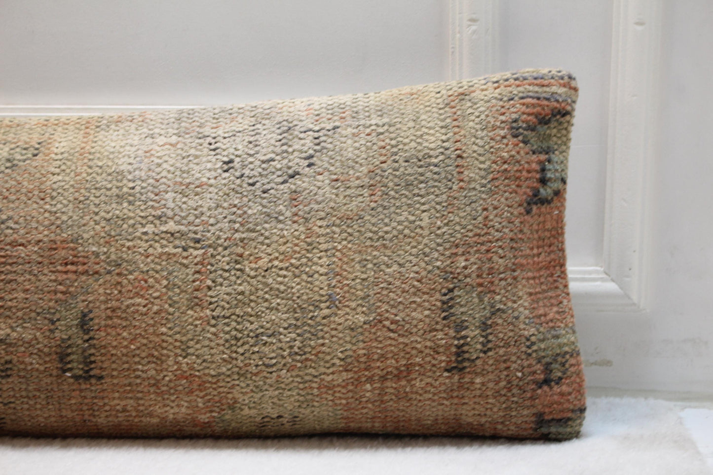 Vintage Turkish Kilim Lumbar Pillow (30x120") | Handmade Beige Cushion