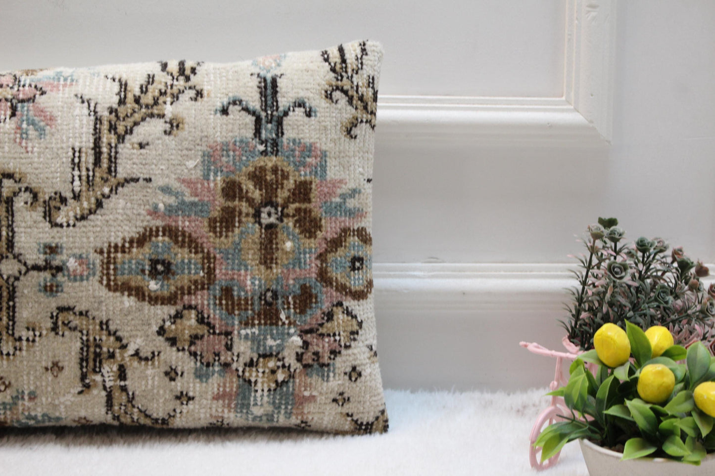 Handmade Turkish Kilim Lumbar Pillow: Soft Pastel Rustic Accent (12x24 inch)