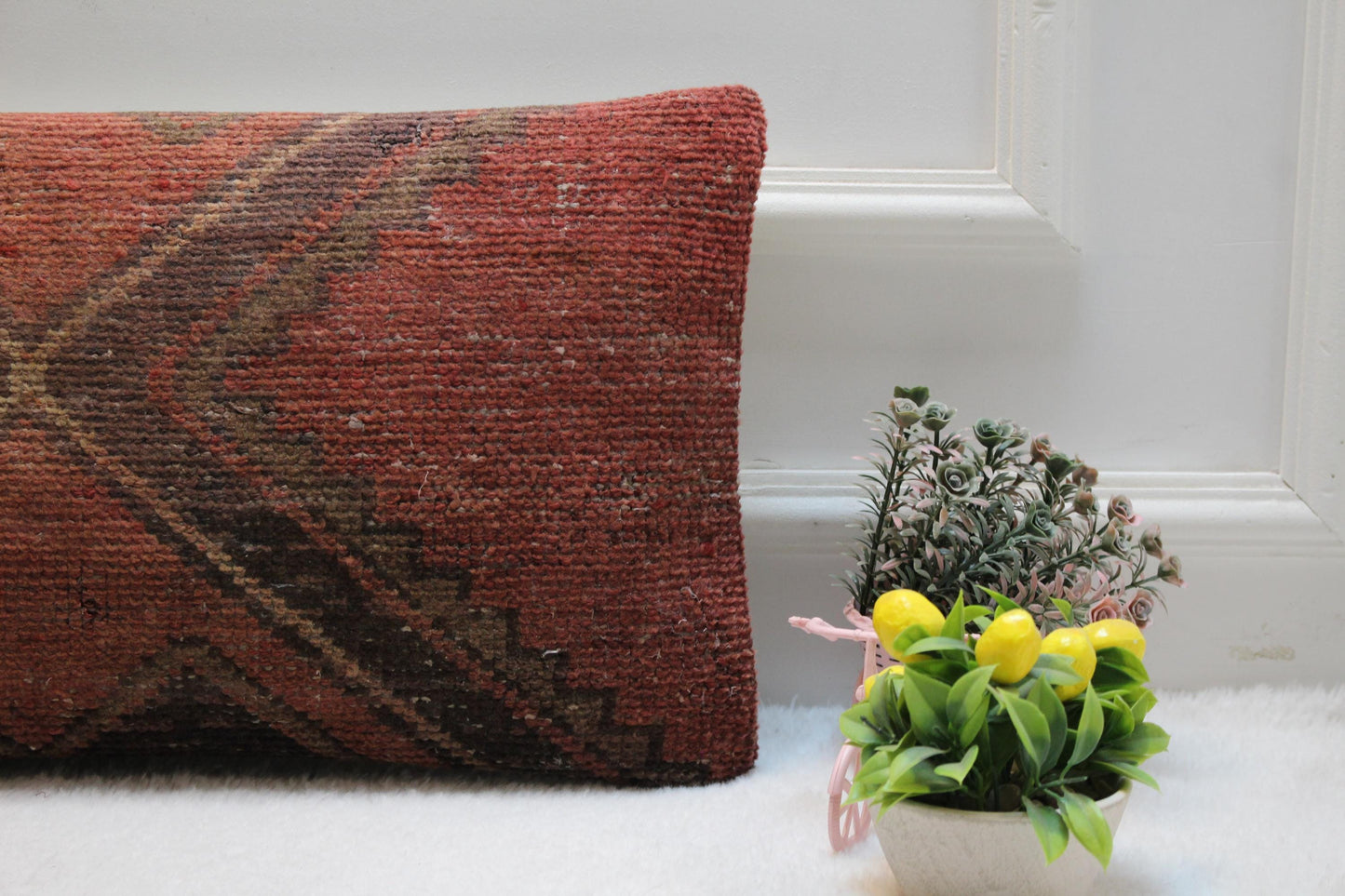 Tribal Kilim Lumbar Pillow 12x24: Rustic Woven Wool Cushion