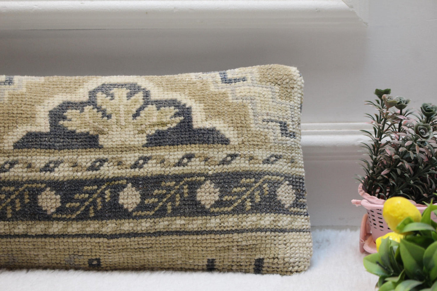 Handmade Kilim Lumbar Pillow Cover: Upcycled Woven Rug, 8x36 inch