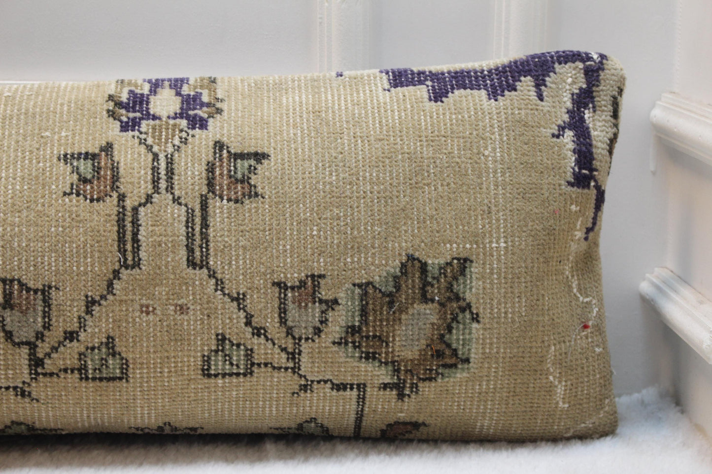 Boho Lumbar Pillow Cover: Organic Wool Turkish Rug, 12x48 inch