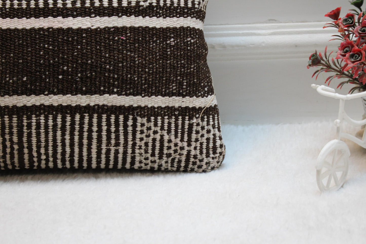 Striped Kilim Pillow Cover: Organic Wool, Vintage Design (12x20 in)