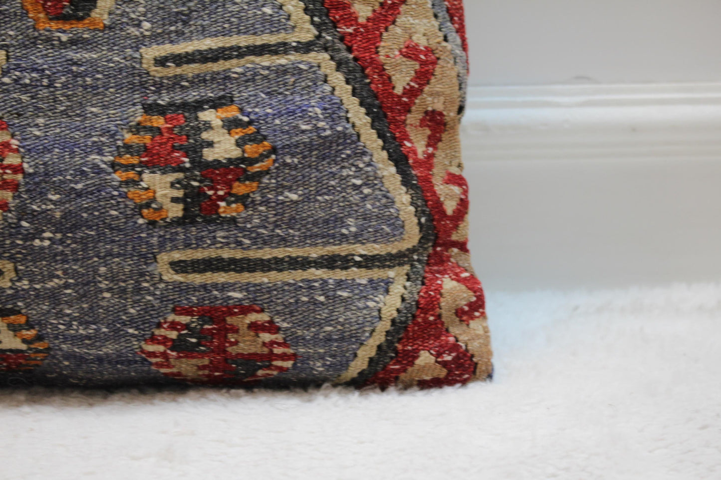 Handmade Kilim Pillow Cover: Ethnic Woven Rug, 16x16 inch