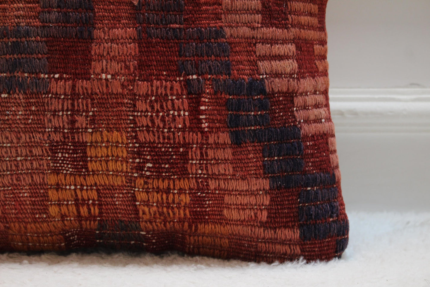 Geometric Kilim Pillow Cover: Handmade Upcycled Woven Rug, 16x16 inch