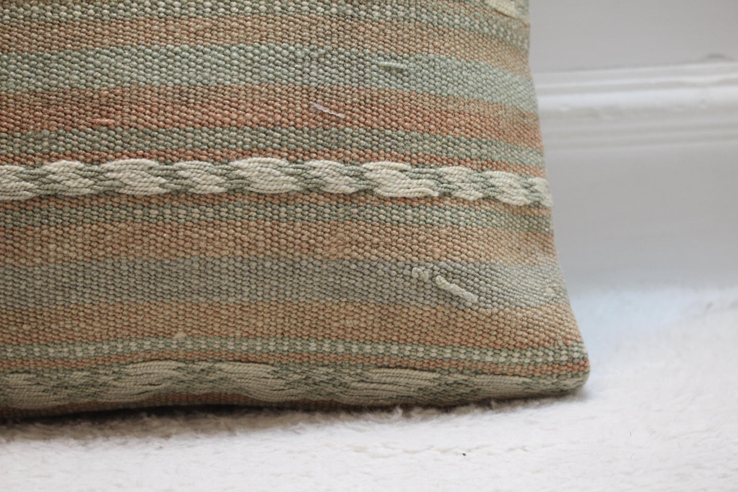 Handmade Kilim Pillow Cover: Upcycled Woven Rug, Soft Colors (16x16 in)