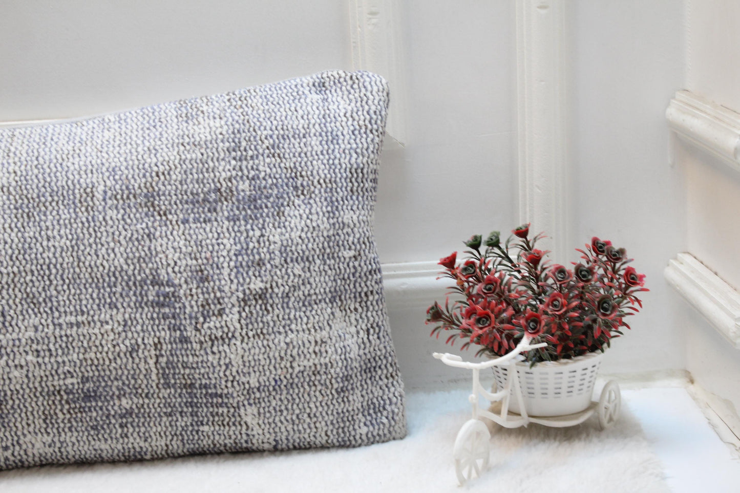 Purple Vintage Turkish Rug Lumbar Pillow Cover: 12x36 Organic Wool Pillow