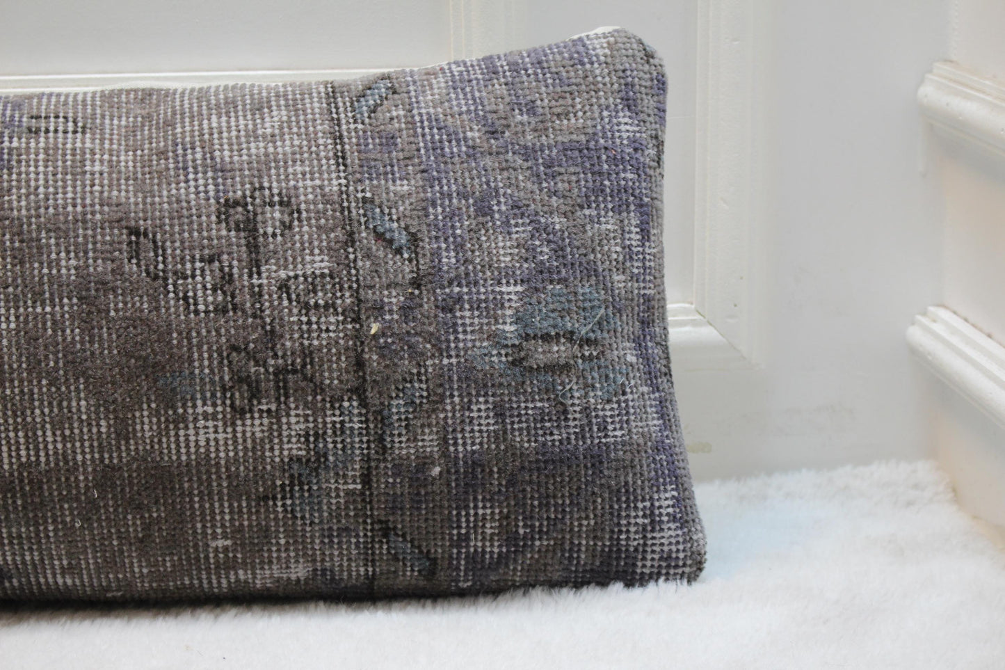 Vintage Turkish Kilim Lumbar Pillow | 12x48 inch Distressed Wool