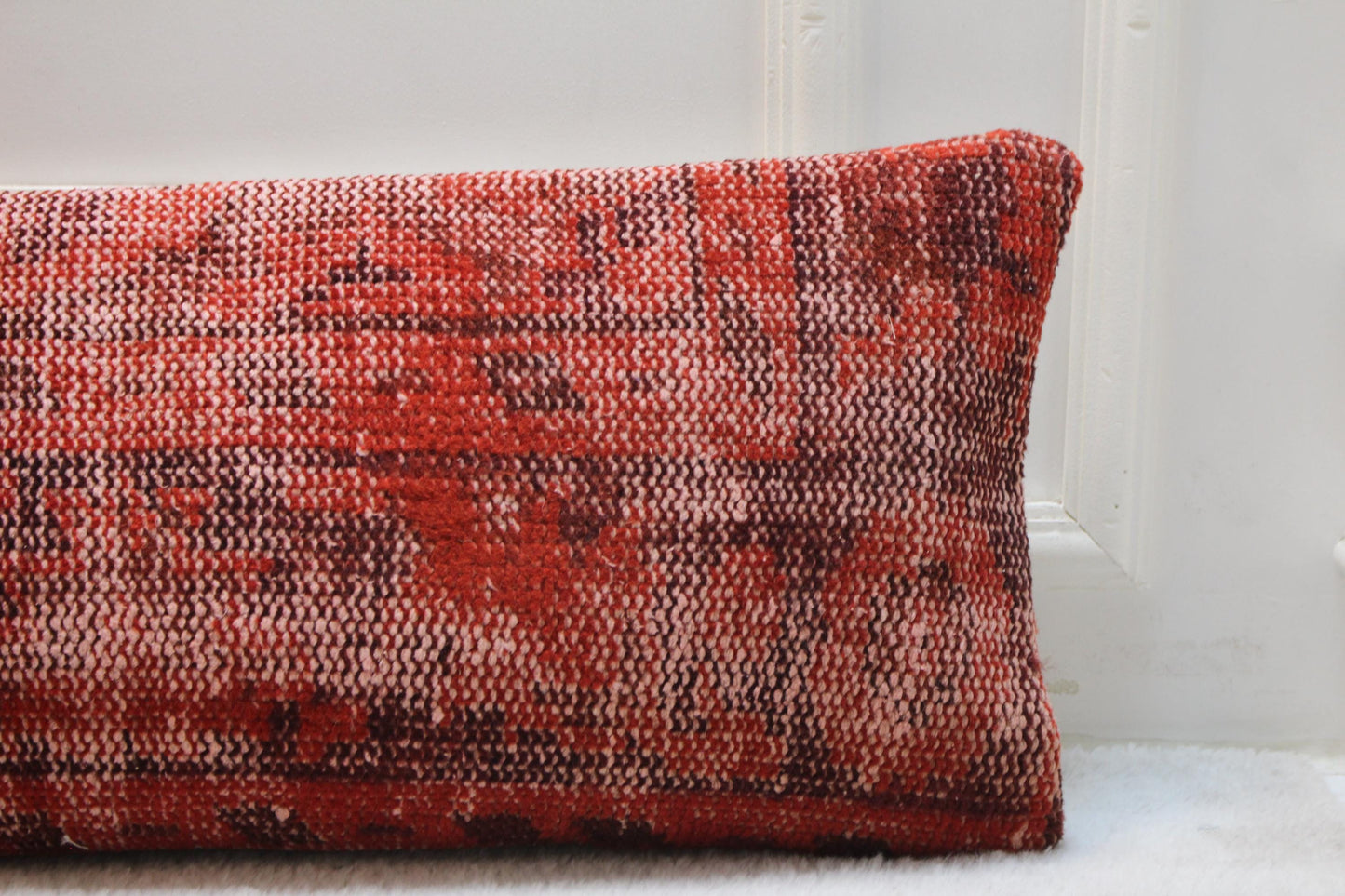 Handmade Long Kilim Pillow – 30x120” Burnt Crimson Turkish Cushion