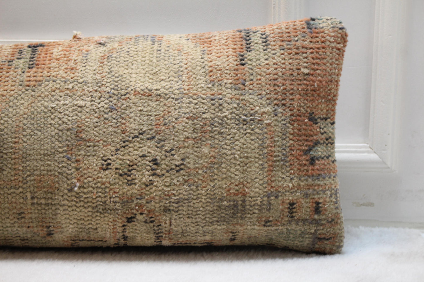 Beige & Terracotta Kilim Pillow | Handwoven Wool Lumbar Cushion 30x120” | Bohemian Accent