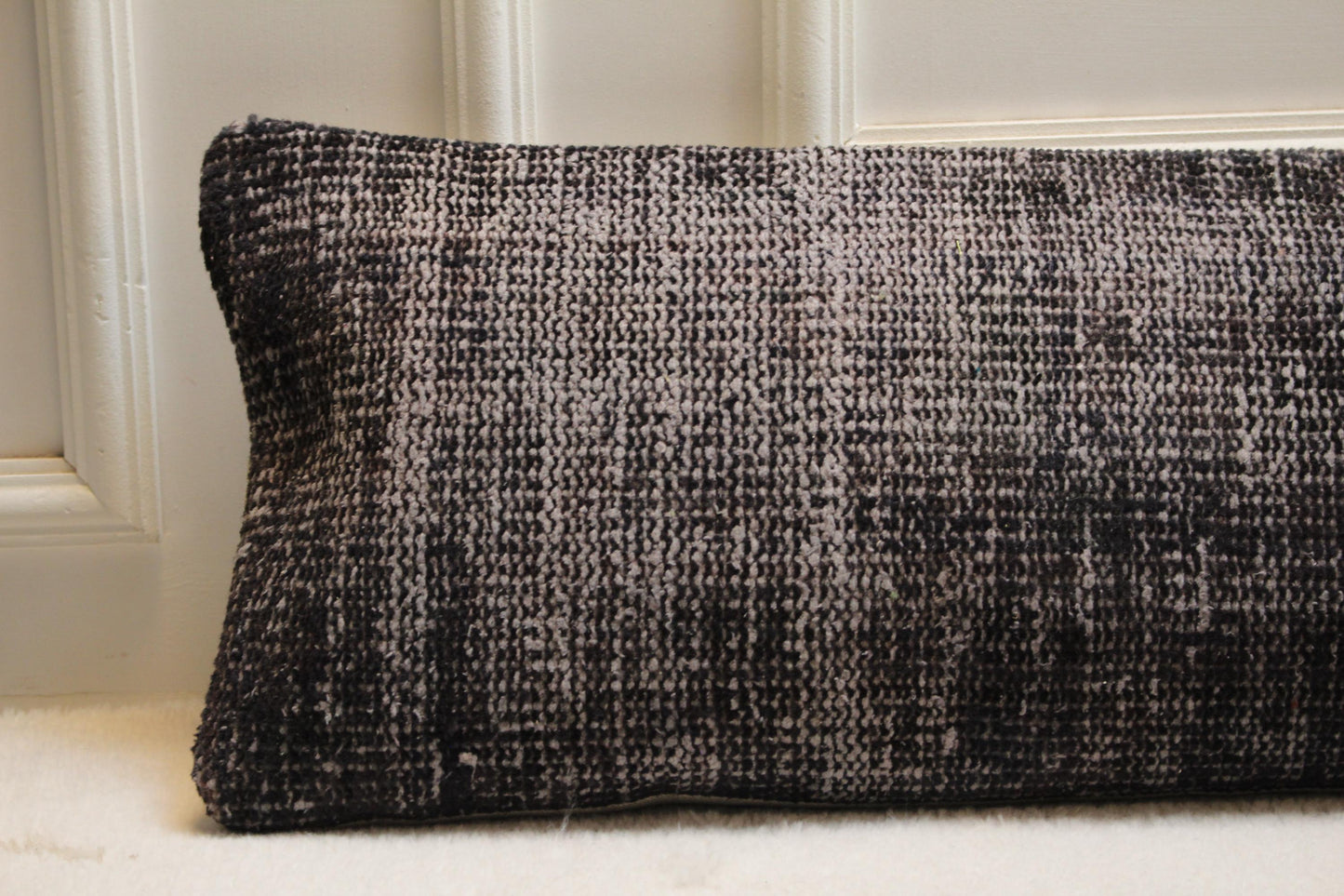 Vintage Charcoal Black Kilim Lumbar Pillow | Extra Long Turkish Cushion, 30x120"