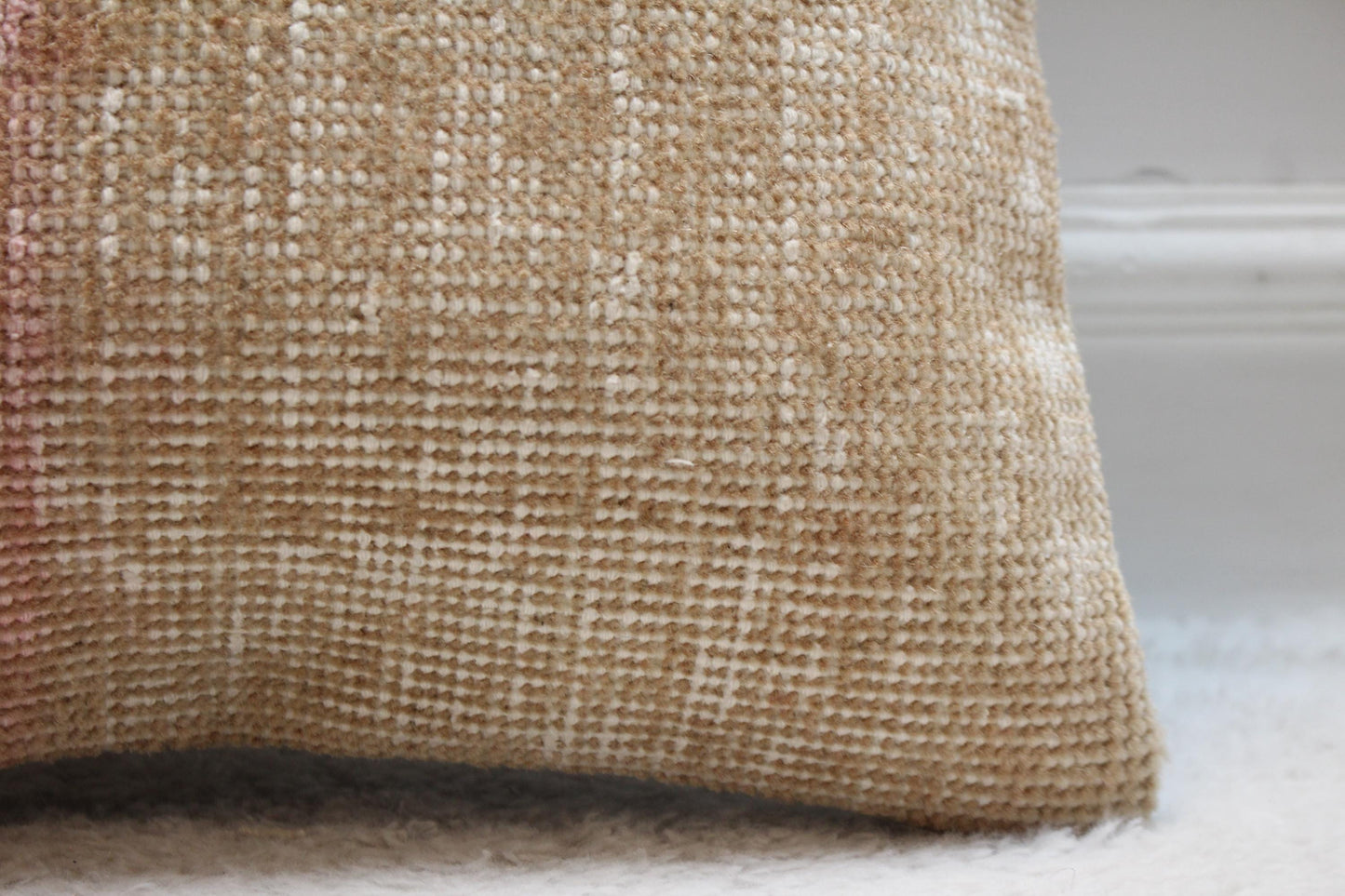 Beige Vintage Turkish Rug Pillow Cover: Handwoven Wool, 16x16 inc