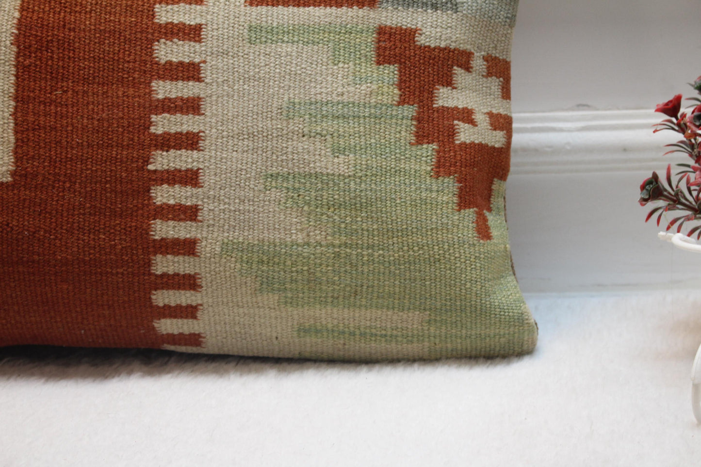 Vintage Kilim Lumbar Pillow Cover: Organic Wool, 12x20 inch