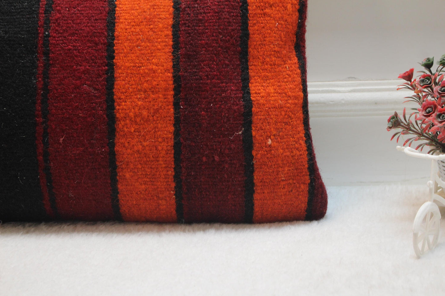 Striped Kilim Pillow Cover: Handmade Boho Lumbar Cushion (12x20 in)