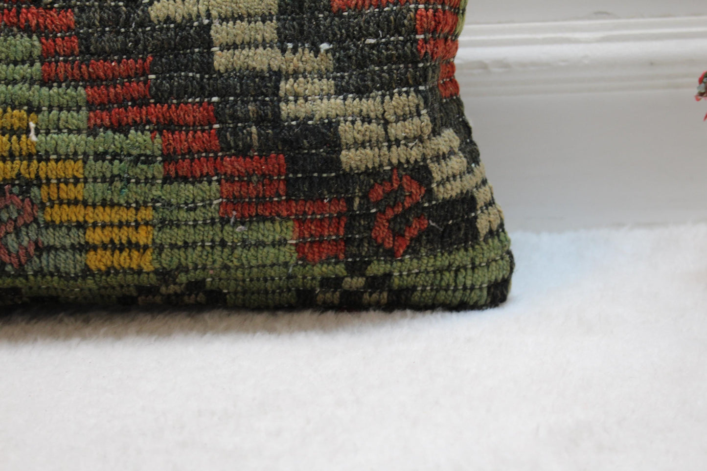 Handmade Kilim Lumbar Pillow Cover: Boho Rainbow Woven Rug, 12x20 inch