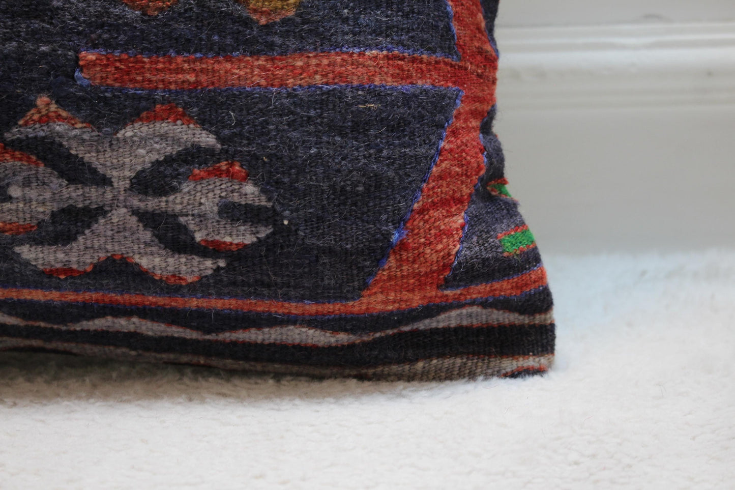 Black Kilim Pillow Cover: 16x16 Organic Wool, Vintage Turkish Cushion