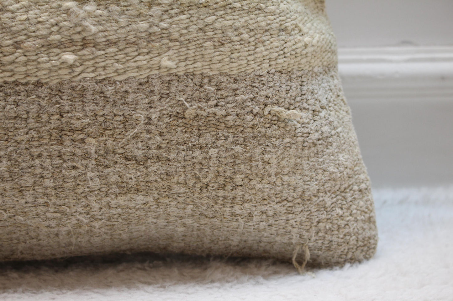 Handmade Beige Kilim Pillow Cover: Upcycled Woven Rug, 16x16 inch