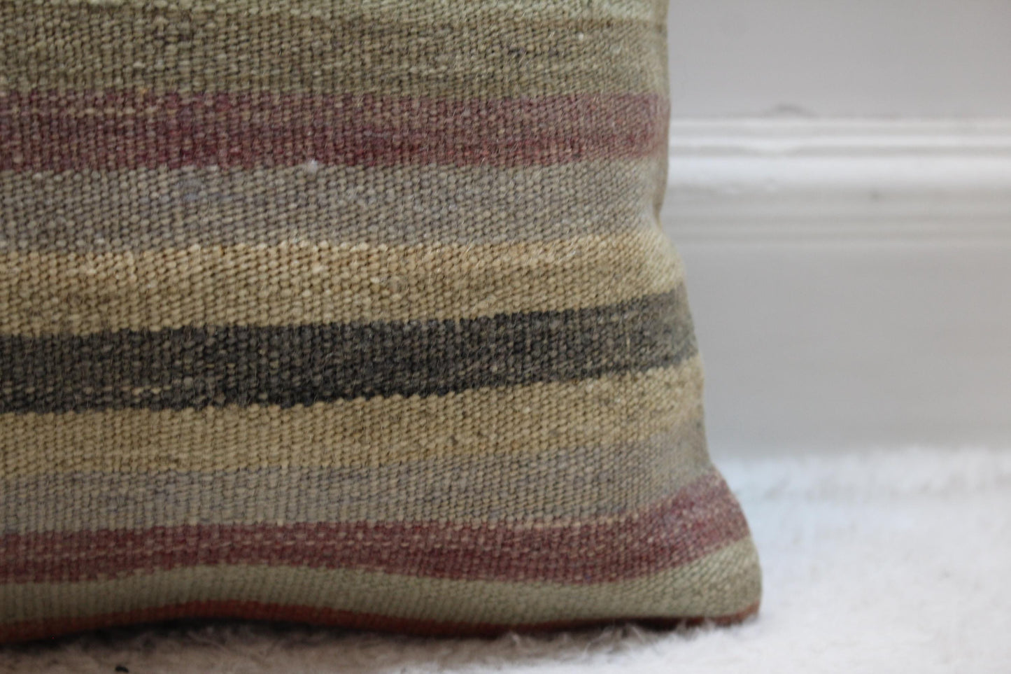 Handmade Striped Kilim Pillow: Boho Throw Pillow Cover (16x16 inch)