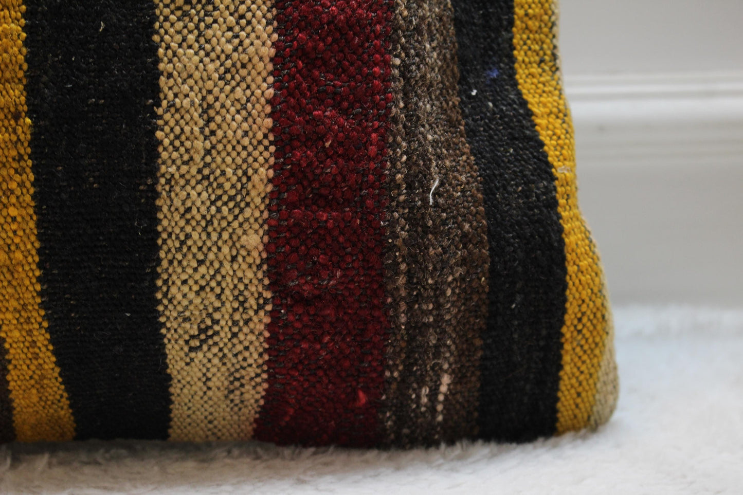 Vintage Turkish Kilim Pillow Cover: Rainbow Wool, Upcycled Rug (16x16 in)