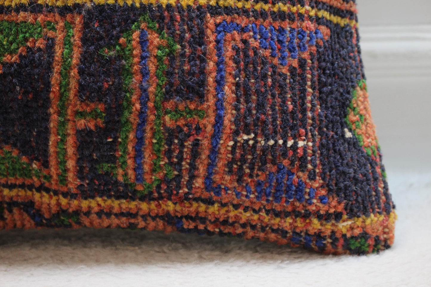 Handmade Turkish Rug Pillow Cover: Geometric Wool Throw Pillow (16x16 in)