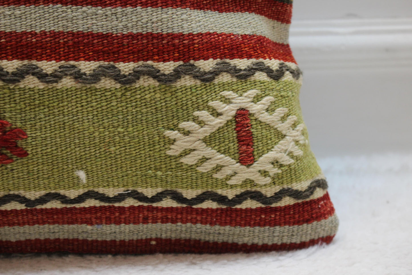 Handmade Kilim Pillow Cover: Upcycled Woven Rug, Rainbow Striped Design (16x16 inch)