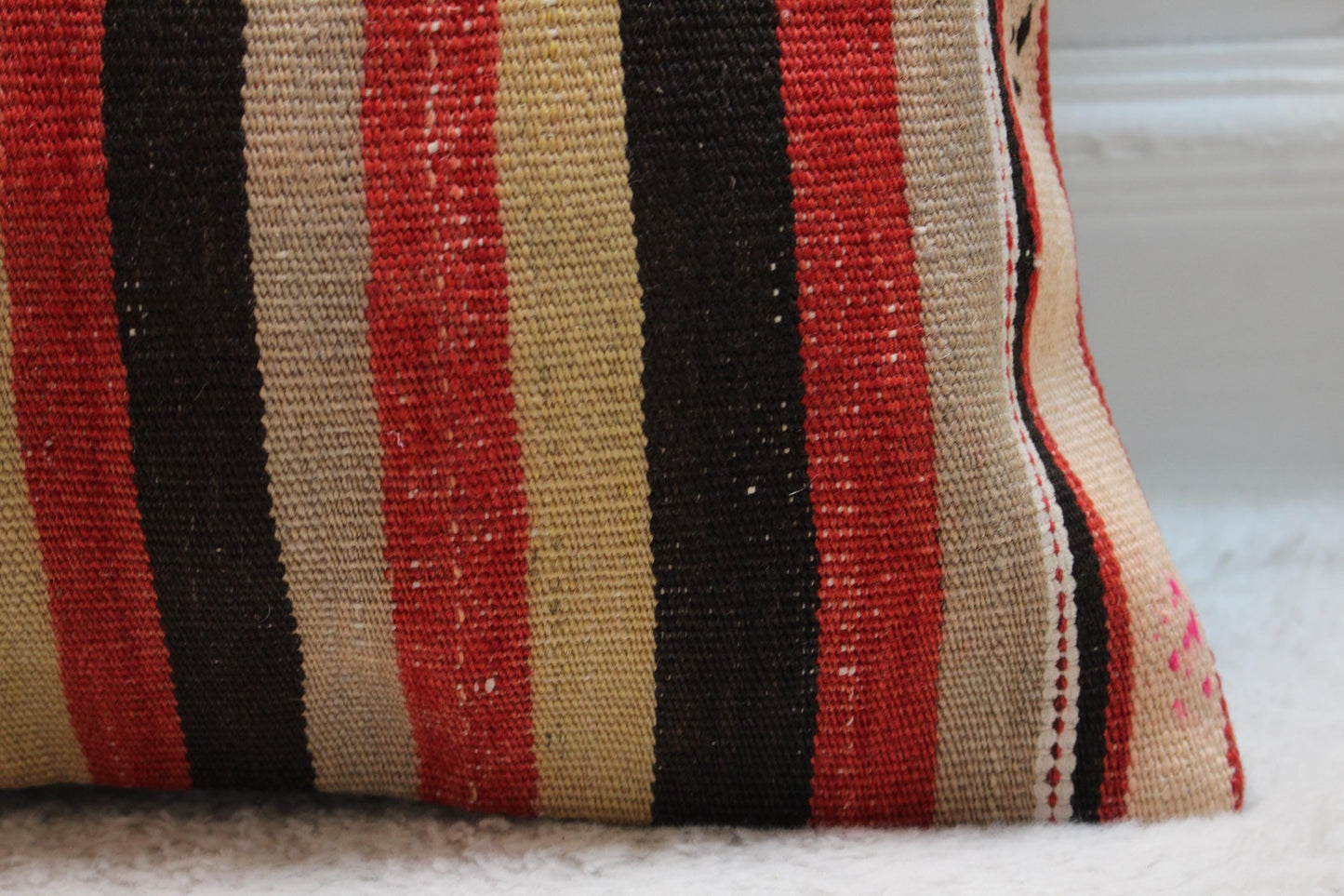 Handmade Wool Kilim Pillow Cover: Upcycled Anatolian Rug, 16x16 inch