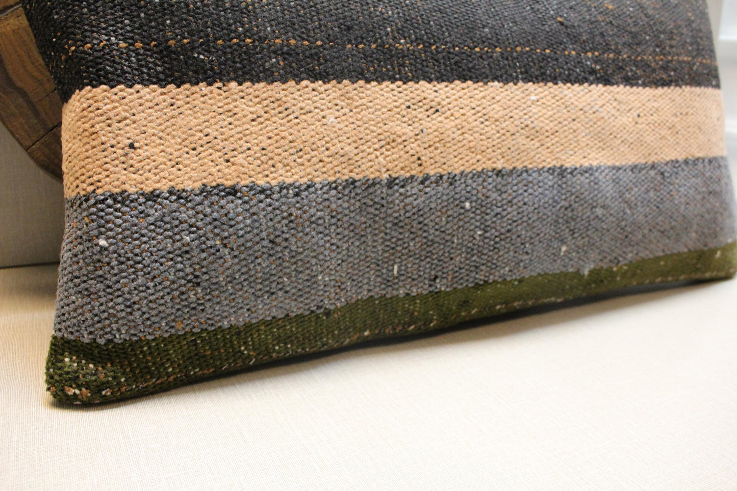 Handmade Kilim Pillow Cover: Upcycled Woven Rug, Earthy Stripes